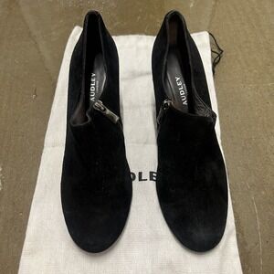 Audley London Size 38 Women Black Suede Side Zip Block Heel Shooties